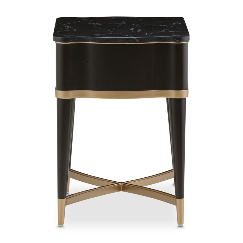 Malibu Crest Marble End Table, Black Top/Crotch Mahogany Base