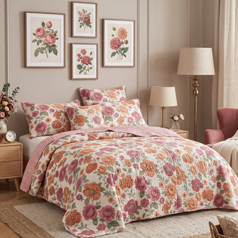 Ensemble de couvre-lit réversible Terracotta Rose Garden, Lit double