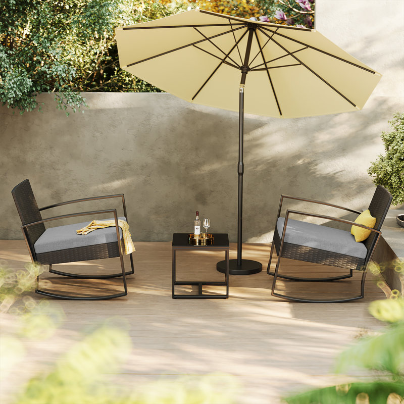 Ferlin 2-Person Outdoor Set – Wicker/Metal/Wood, Waterproof Cushions & UV-Resistant Frame, Gray
