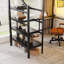 Lit mezzanine double en métal, bureau pliable, station de charge, lumière DEL, rangement pour escalier, garde-corps en filet, noir-871397999