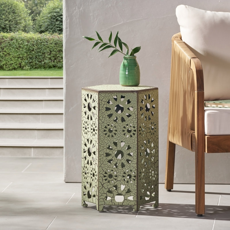 Table d'appoint moderne et robuste en faux terrazzo pour une utilisation intérieure et extérieure, table d'appoint de patio robuste et durable