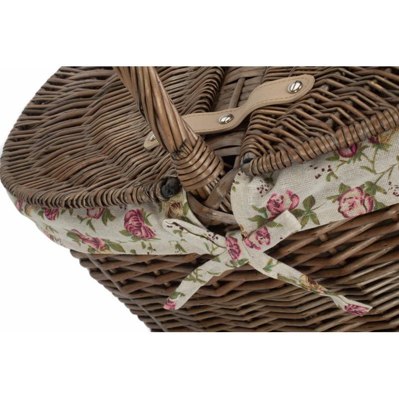 Wicker Deep Oval Picnic Basket with Garden Rose Lining