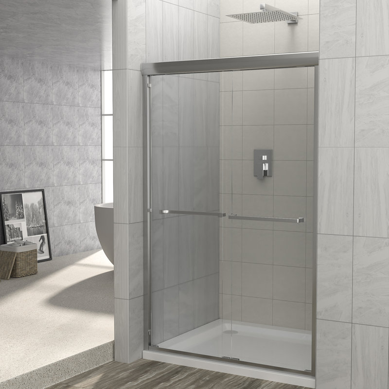 Porte de douche coulissante sans cadre, 122 cm (L) x 193 cm (H), chromée, verre trempé 8 mm, Chrome