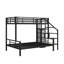 Lit simple superposé au dessus d'un lit double en métal avec escalier de rangement et garde-robe-355142319