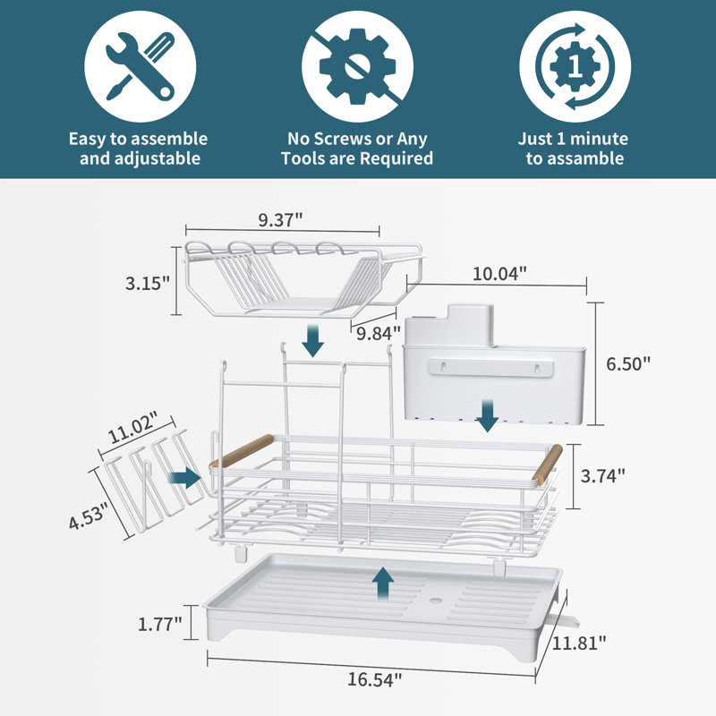 Égouttoir à vaisselle double couche en bambou, Blanc