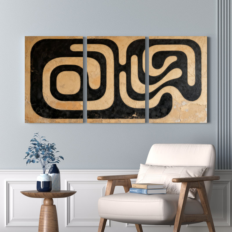 Motif géométrique abstrait, reproduction d'art sur toile tendue sur toile, ensemble de 3, H 18 po x l 36 po