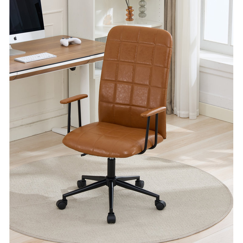 Chaise de bureau en cuir de polyuréthane brun antique - dossier haut, accoudoirs, siège en mousse souple, pivotant, hauteur réglable, structure et base noires