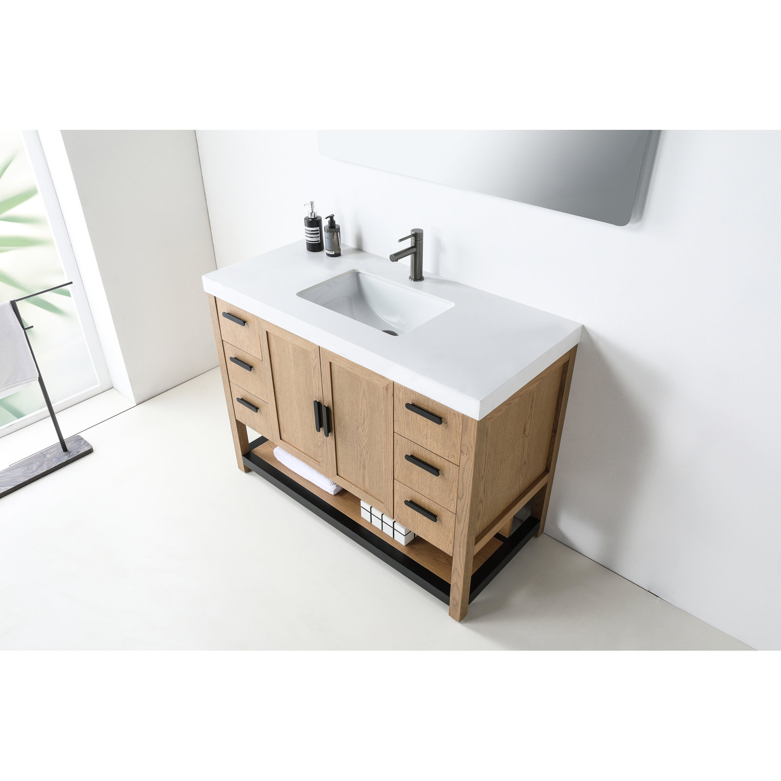 Willard 48" Single Bathroom Vanity, Pecan Oak, White