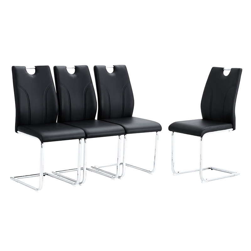 Chaise de salle à manger Black Pu (6 pièces) - Améliorez votre expérience. Surface douce, rembourrage en éponge épaisse. Forme ergonomique. Pieds argentés modernes. Fonction de glissement. Capacité de charge élevée. Installation facile de 6