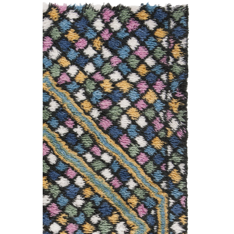Cantu Hand Tufted Nz Wool/Cotton Geometric Rug in Blue/Gold, Rectangle 4' x 6'