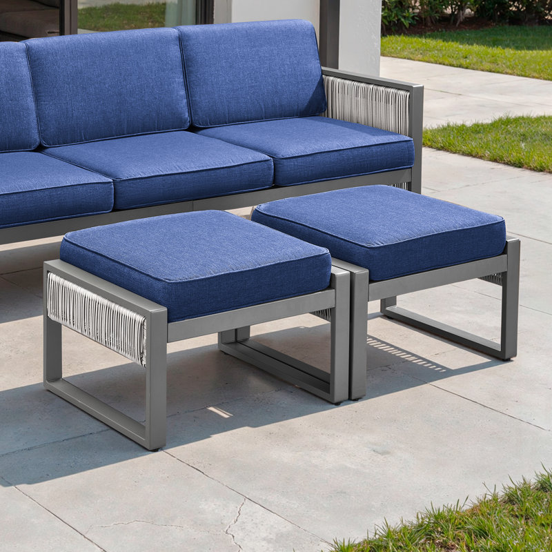 Repose-pieds d'extérieur avec coussin Sunbrella® Trinie, Bleu