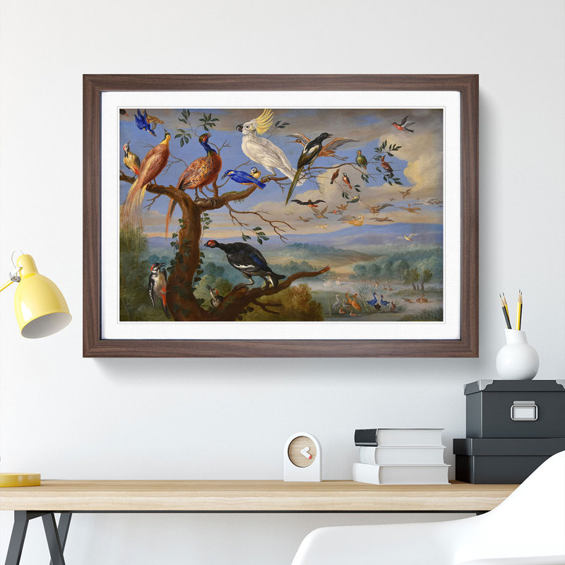 Exotic Birds by Jan Van Kessel - Framed Print, Walnut Framed, 27cm H x 36cm W x 2cm D