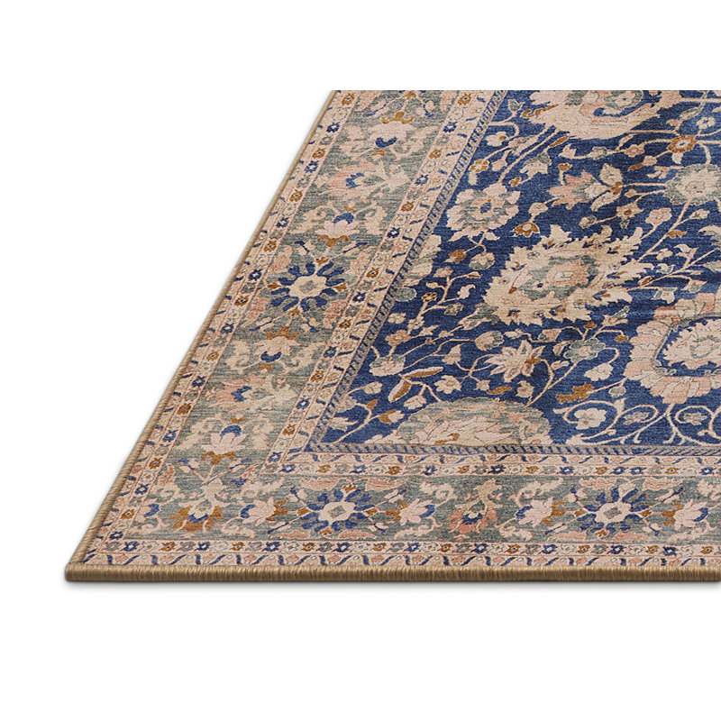 Tapis oriental bleu marine / beige Mamigon, Tapis de couloir 2 pi x 5 pi