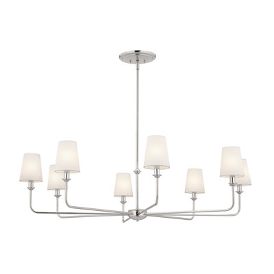  Classic 8 Light Chandelier with White Linen Shades