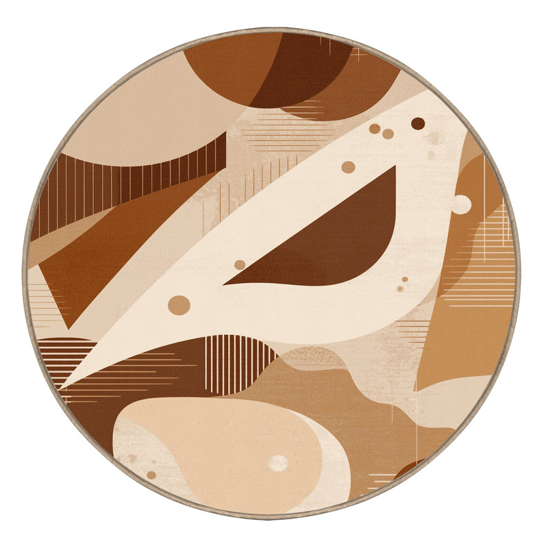 Machine Washable Arverne Modern Abstract Rug in Beige – Beige Binding, 8' Round