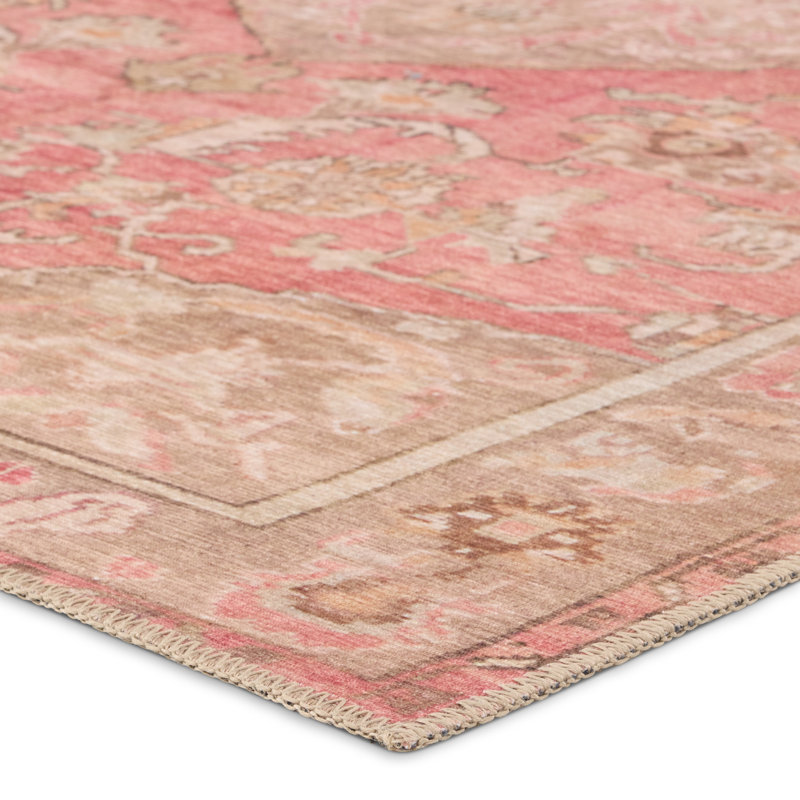 Tapis rose / beige tissé à la machine Dalin, Rectangle 9 pi x 12 pi