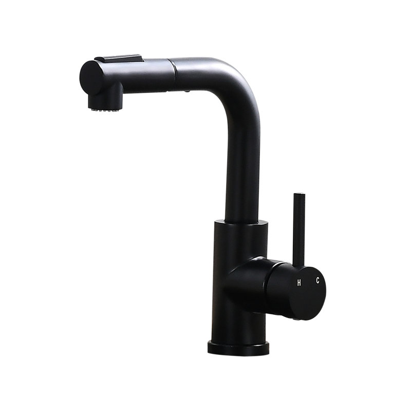 Modern Black Kitchen Sink Faucet With Pull Out Spray - Ceramic Filled, 360 Rotatable For And Bath Bar Swivel, Stainless Steel, Bathroom Sinks