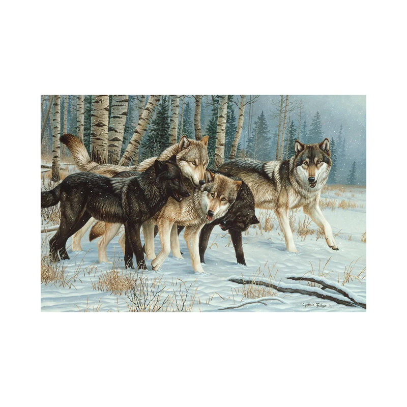 «Wolf Pack I» par Cynthie Fisher - peinture sur toile tendue, H 8 po x l 12 po x P 0,75 po