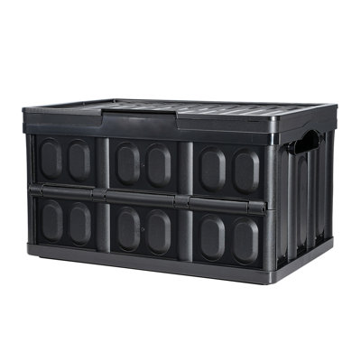 Collapsible Storage Bins with Lids, 45L 3 Packs, Folding Plastic Stackable Utility Crates with Handles, Large Heavy Duty Containers for Clothes, Toys, Books, Snack, Shoes, and Grocery Organizing