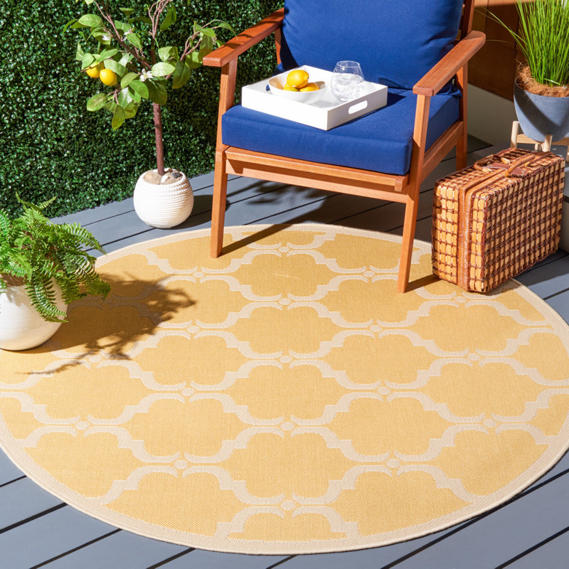 Tapis intérieur / extérieur jaune / beige Arneshia, Rond 5 pi 3 po