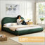 King Size Upholstered Platform Bed Frame With Rounded Corners, Curved Headboard, Wooden Slats, And Oak Solid Wood Legs, Chenille Fabric, No Box Spring Needed, Easy Assembly, Olive Green-843628499