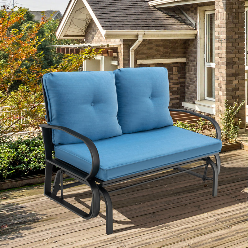 Banc d'extérieur en métal avec coussins Aleyha, Bleu