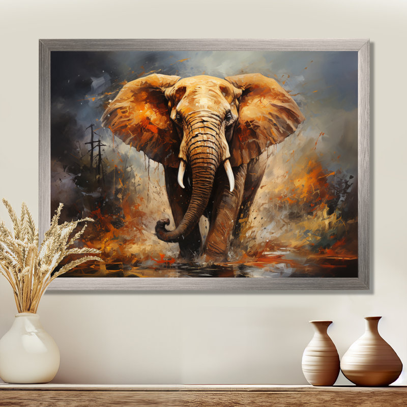 «Elephant Wild Spirit» - Art mural sur toile éléphant, Cadre flottant noir, H 24 po x l 32 po x P 1 po
