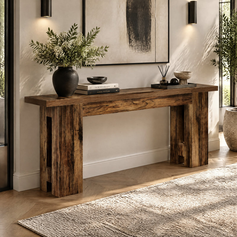 Console de 86,6 po de long, canapé de style campagnard derrière le canapé, table d'entrée étroite pour les salons, les couloirs