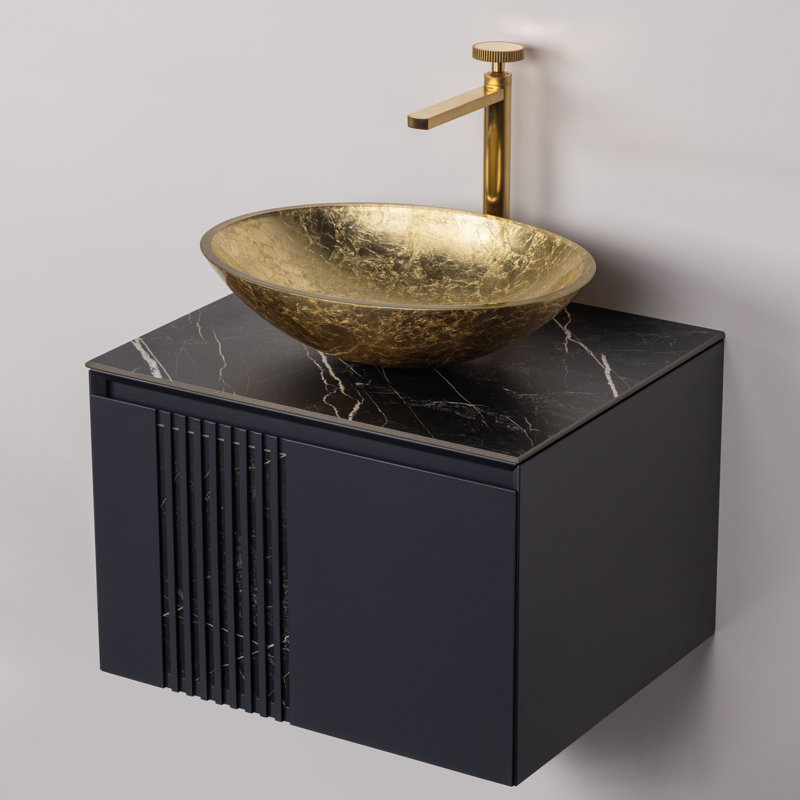 Lavabo de salle de bain ovale Luxury, Feuille d’or