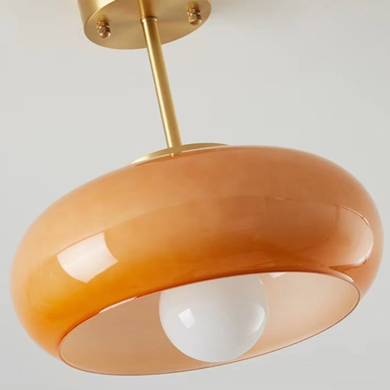 French Style Glass Semi Flush Mount Ceiling Light, Orange