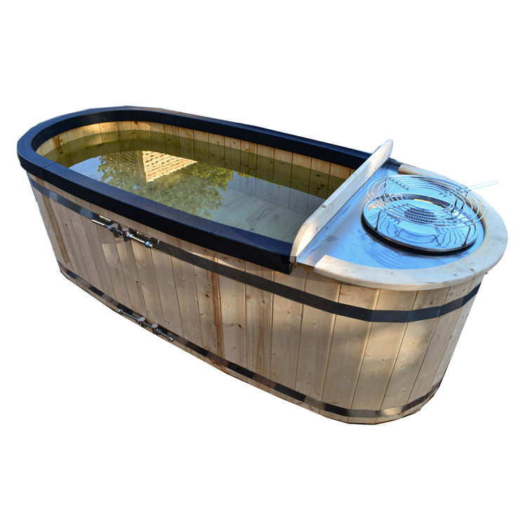 ALEKO 2-Person Solid Natural Pine Oval Hot Tub with Charcoal Stove u0026  Reviews | Wayfair