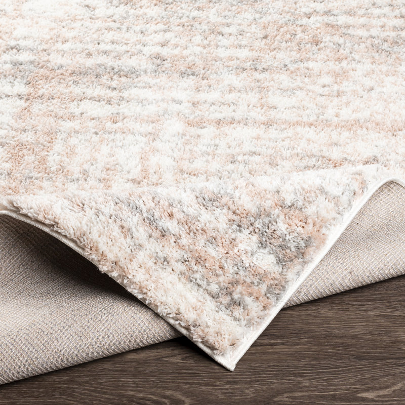 Tapis tissé à la machine crème / gris moyen / rose pâle / gris clair Mciver, Rectangle 7 pi 10 po x 10 pi