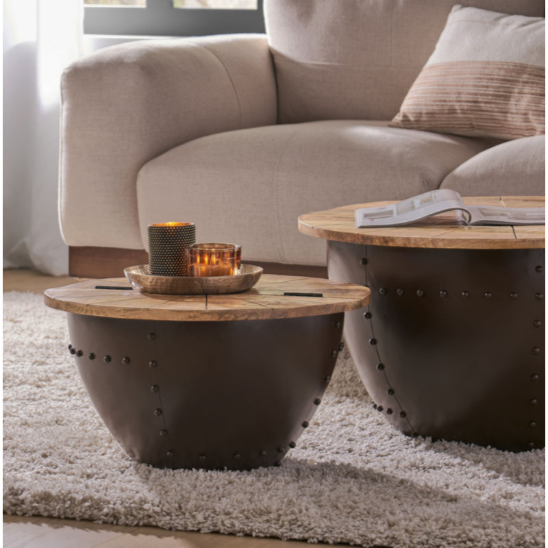 Table de bout en bois et fer