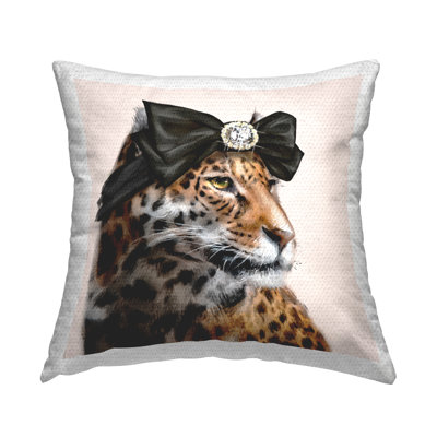 Stupell Industries Stylish Leopard Fancy Glam Hair Bow Jewel Outdoor Printed Pillow by Ziwei Li