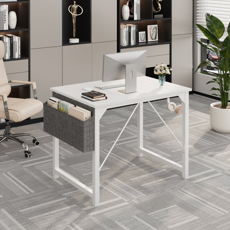 Bureau d'écriture en métal, Blanc, H 29,8 po x l 32 po x P 19,7 po