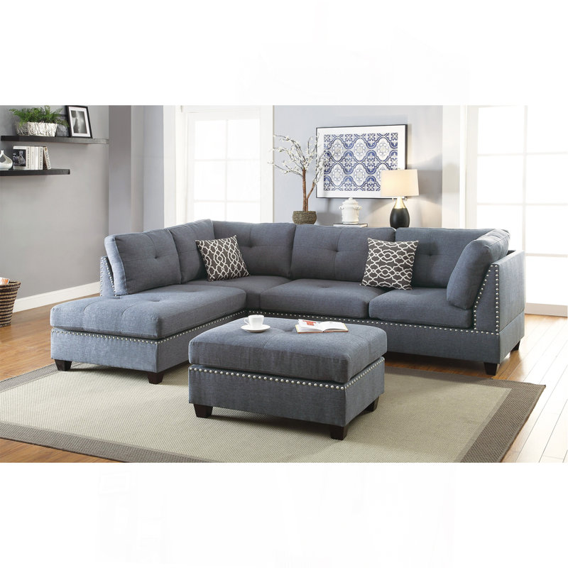 3 pièces Canapé modulaire gris et gris, Ivoire, gris clair et bleu