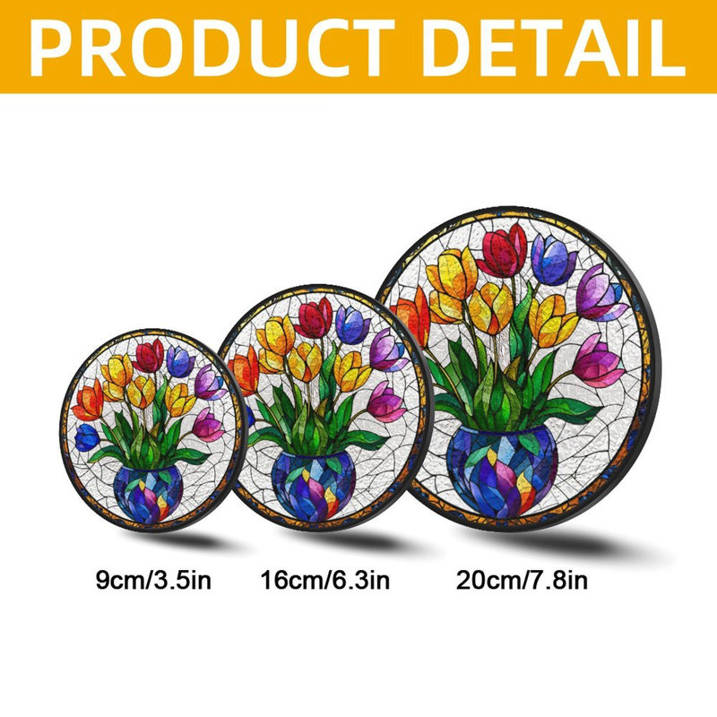 Vitrail tulipes vitrail pour fenêtre, 3,5 x 3,5 po (9 x 9 cm)