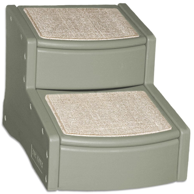 Sage Green Plastic 2-Step Pet Stairs with Carpet Tread