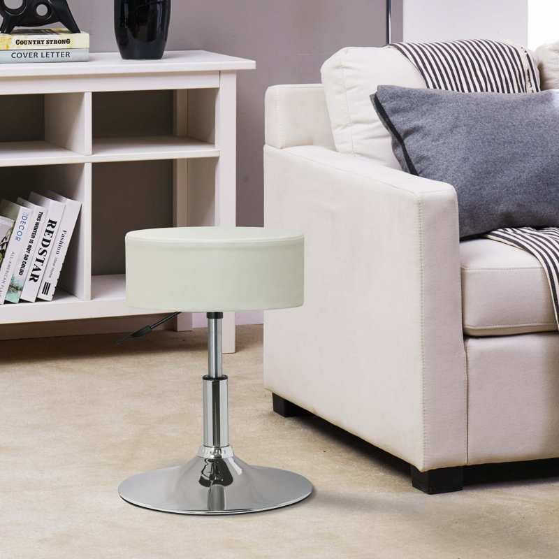 PVC Leather Upholstered Accent Stool, Cream