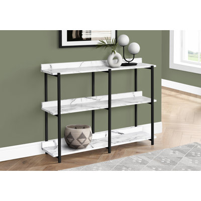 Console Table, Faux Marble, Metal, Laminate, 1 Piece, White, Black, Narrow
