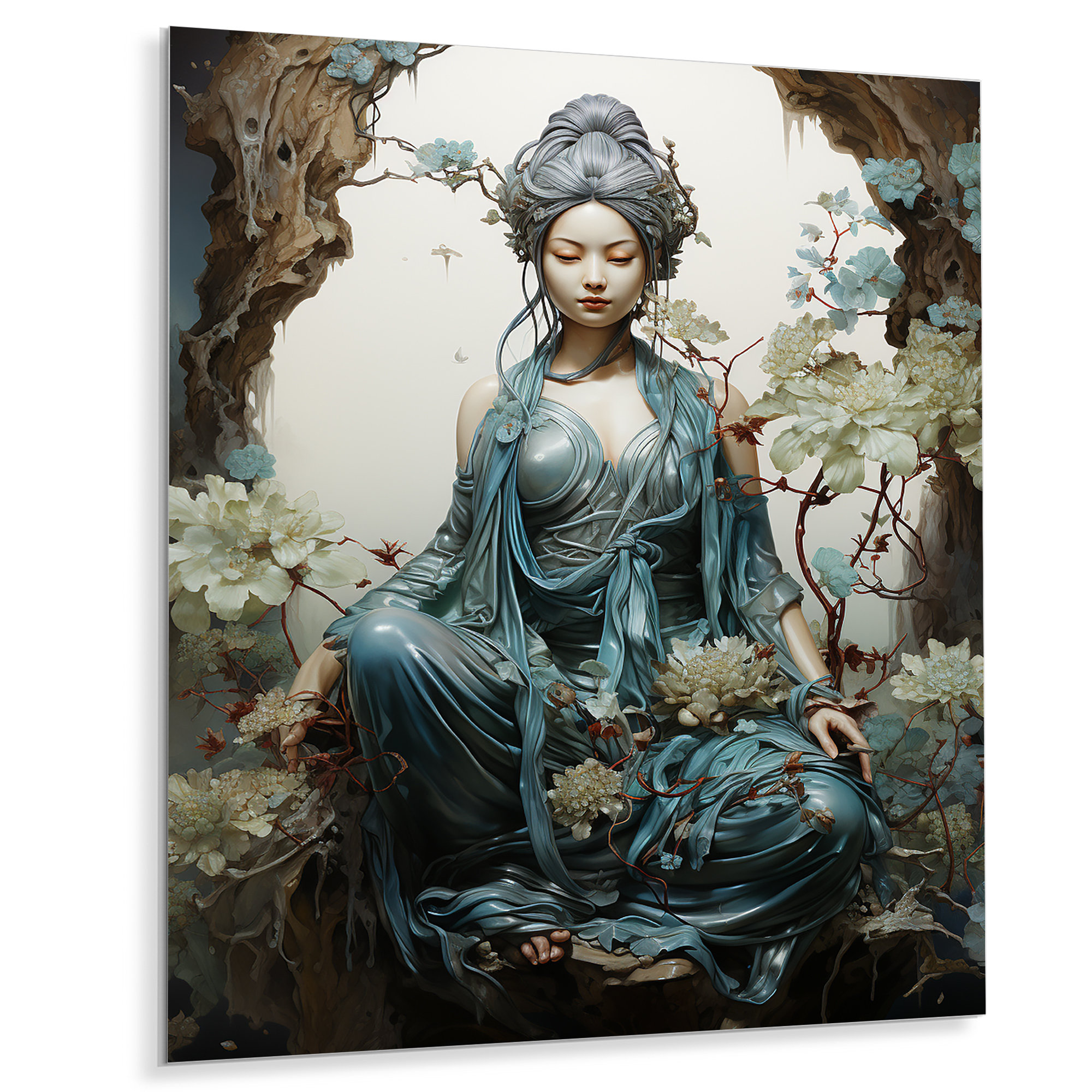 Alcott Hill® Teal Beige Buddhist Art Bodhisattva Compassion On Metal ...