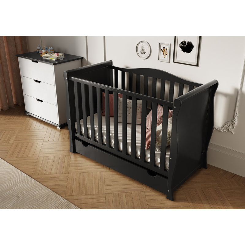Willow Mini Cot Bed with Mattress 120x60x10cm, Black