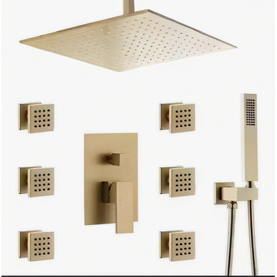 Scape Spa -Brushed Gold Square 12" Rain Head 3 Way Function Diverter Shower System