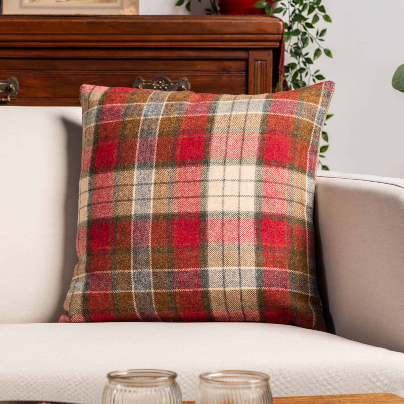 Lockwood Wool Check Cushion in Cranberry Red, 43x43cm, Cover only