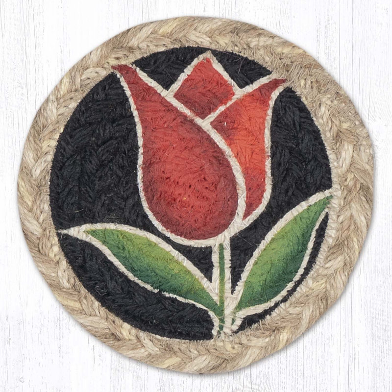  Sous-verre en jute tressé rouge H 5 po, Tulipe - rouge