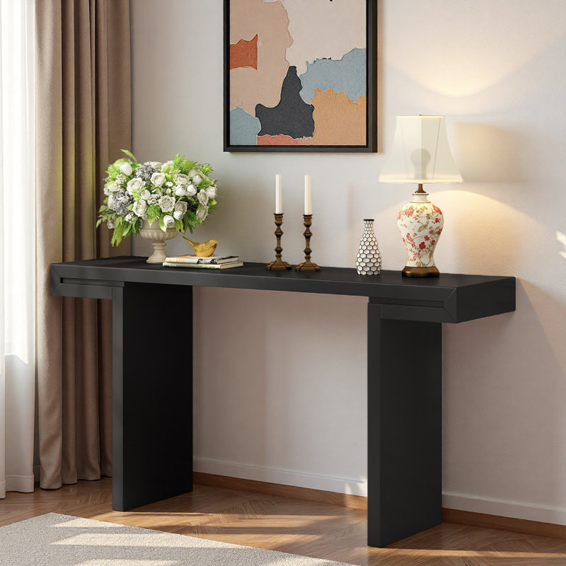 Console avec lignes géométriques et pieds réglables, Noir