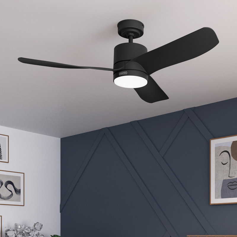 Hunter 52 Inch Bolsa Damp Rated Ceiling Fan With Lights And Remote, Matte Black