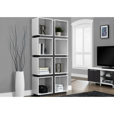 Modern Bookshelf 5 Tier, 71"H, Grey And White Laminate, Bedroom Office Use, 8 Cube Storage For Books & Decorative, Design Furniture Tier Bookcase , 71"H Bedroom, Style Shelves Decorative Intriguing