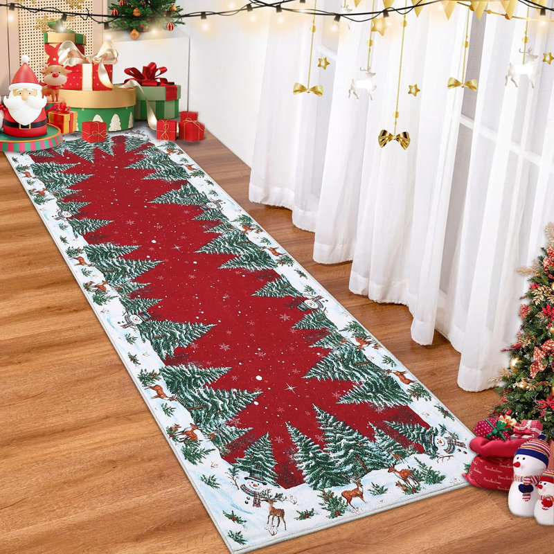 Tapis de couloir lavable de Noël 60 x 300 cm, profil bas, pour entrée ou couloir intérieur, 2 pi x 10 pi