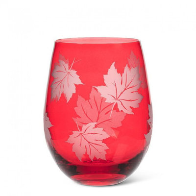 Etched Maple Leaf Stemless Wine Glass